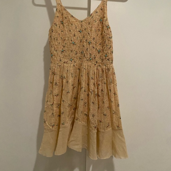 FREE PEOPLE YELLOW PINK PEACH MINI FLORAL PRINT PATTERN SMOCK DRESS SIZE 2 - Picture 2 of 7